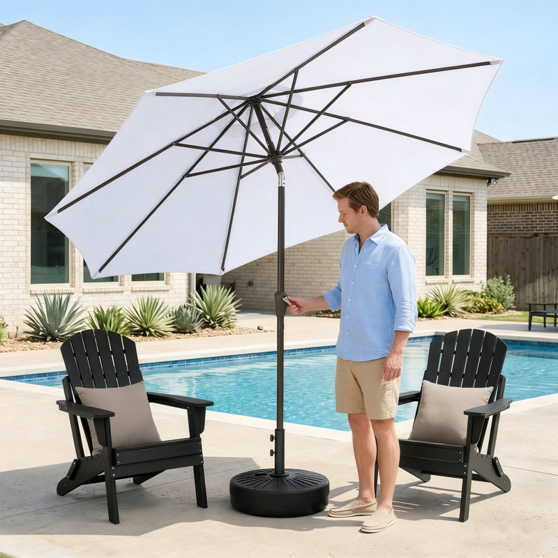 Parasol de patio 9 pi avec base, Blanc
