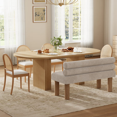 Ensemble de salle à manger moderne ovale 6 pièces avec banc et chaises en bois massif de rotin