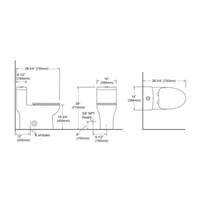 Kingsman Hardware 1.2 Gallons GPF Elongated Floor Mounted One-Piece Toilet (Seat Included)