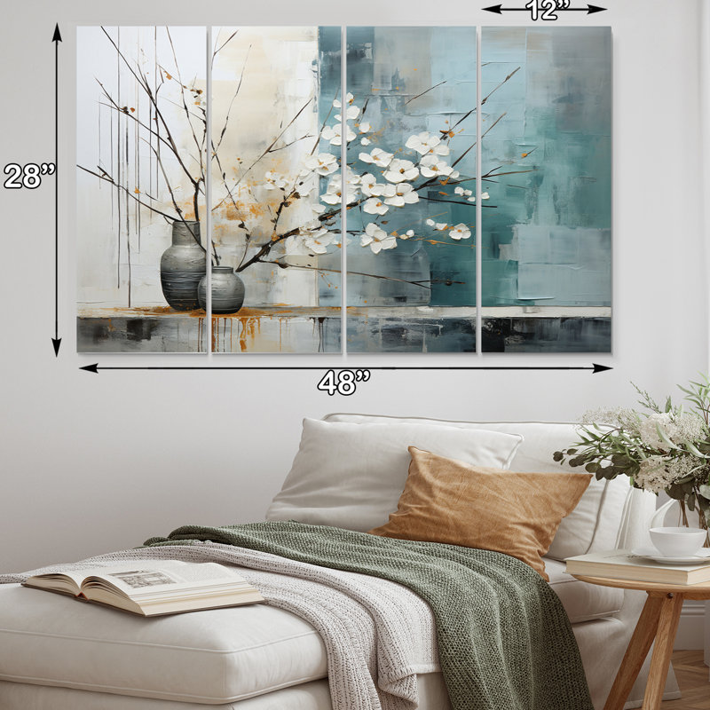 Subtle Serenity II - Abstract Collages Wall Art Living Room - 4 Panels