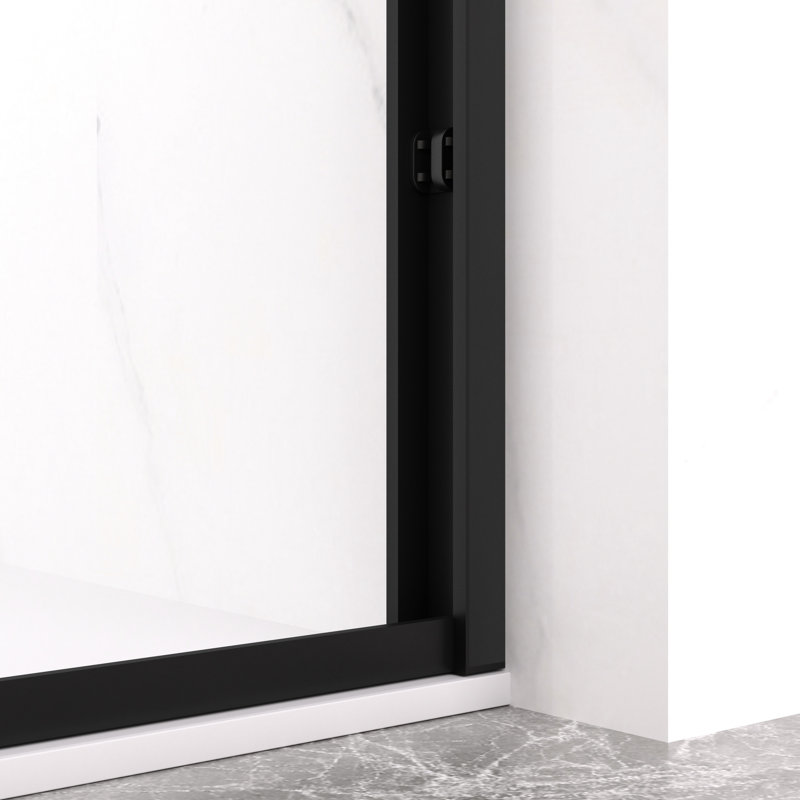 Double Sliding Shower Door With 8Mm Clear Tempered Glass, Matte Black Aluminum Frame, Stainless Steel Handle, - Crash Angle, Mute Operation For Bathroom Finish, Protection, Reversible