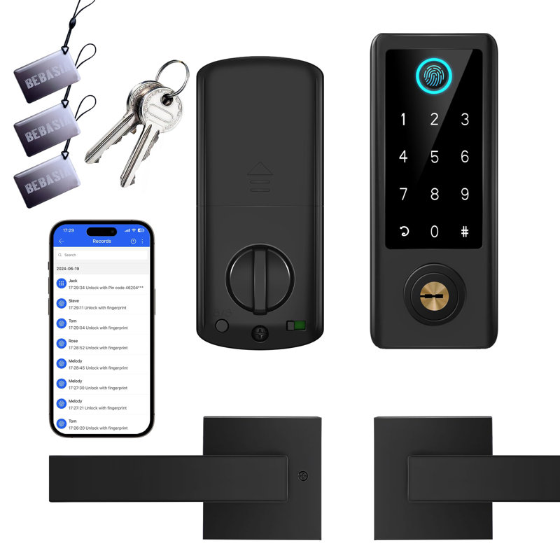 Serrure de porte intelligente à empreinte digitale avec poignées, contrôle complet de l'application, clavier numérique tactile électronique, verrou intelligent de la porte avant, verrouillage automatique