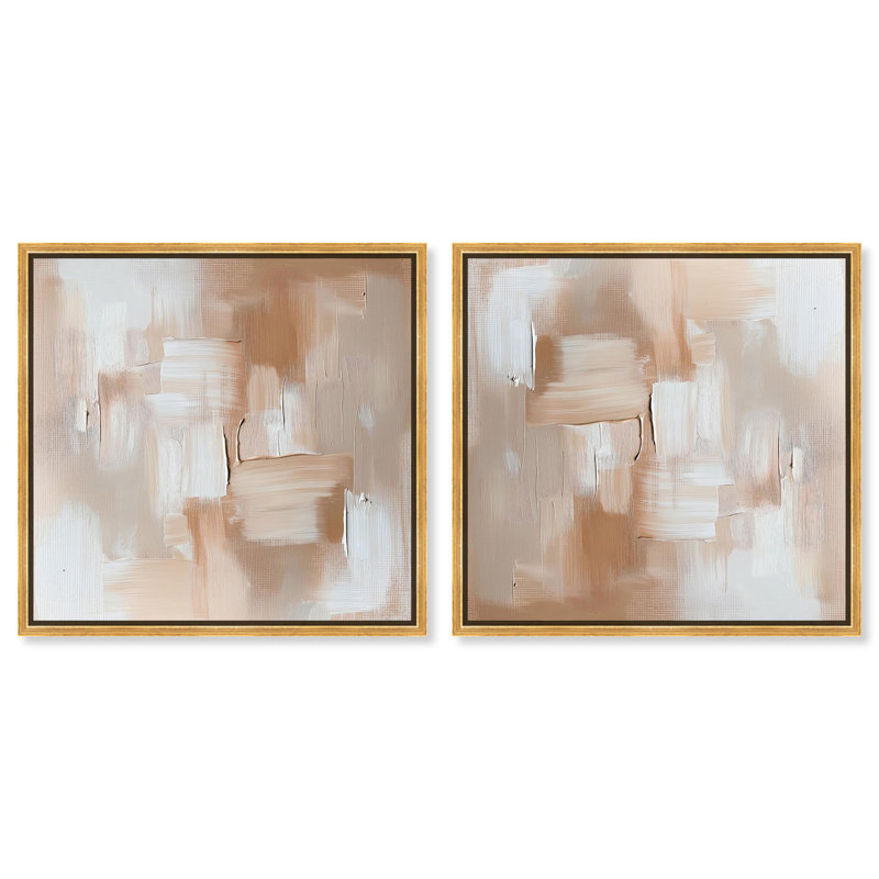 «Impasto Musings I Set Canvas Warm Boho Abstracts» par Art Remedy, H 13 po x l 13 po, Cadre doré