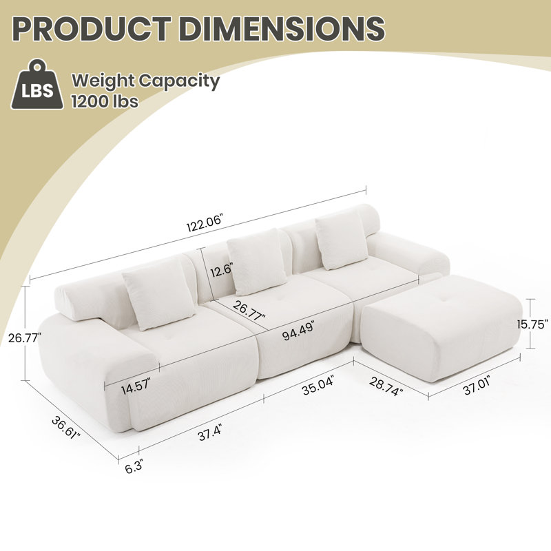 Canapé modulaire en velours côtelé Corduroy, Velours côtelé beige