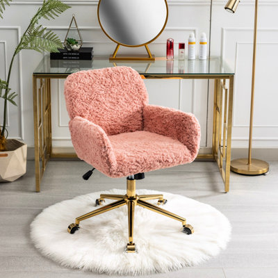 Chaise de bureau rose avec option d'inclinaison et base en métal doré, pour bureau pivotant, base et siège plus grand