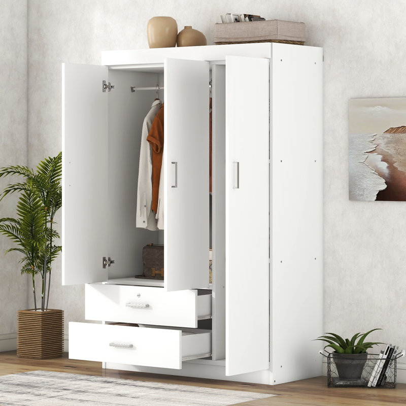 Garde-robe blanche à 3 portes - ajout de solution pour chambre à coucher spacieuse