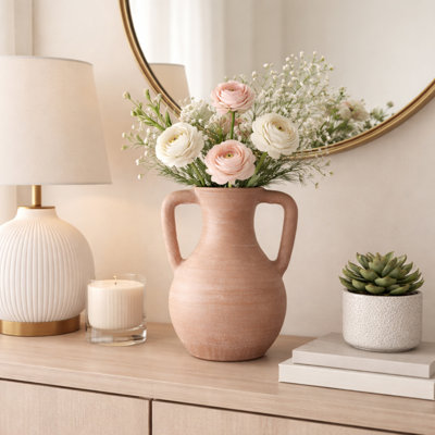 Vase décoratif en terre cuite avec poignée rustique Kenith