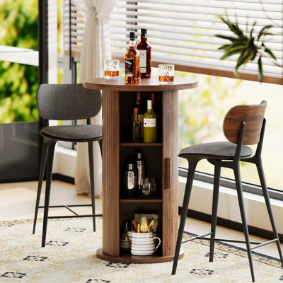 36.4" Tall Bar Table, Small Kitchen Cocktail Table, Sliding Door Round Fluted Base With Hidden Storage Space,for Small Space, Pub, Bistro, Living Room