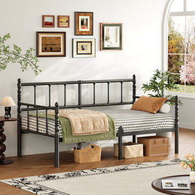 Modern Twin Metal Daybed Frame with Steel Slat Support, Space-Saving Sofa Bed for Guest Room & Bedroom, No Box Spring Needed, Black