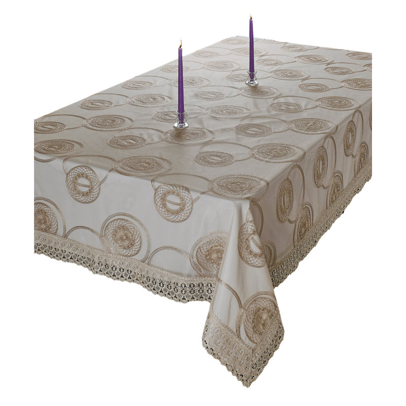 Laurence Marvellous Lace with Embroidered Scroll Tablecloth, 120" L x 70" W