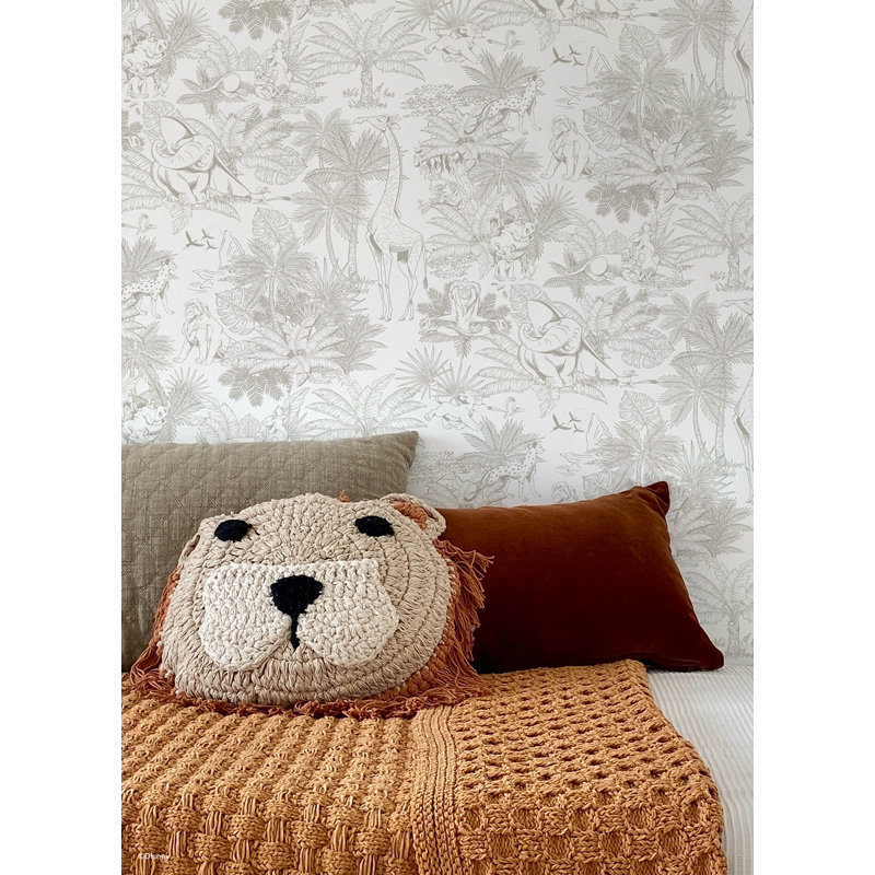 Papier peint adhésif à motif de toiles tropicales Disney Lion King, Beige