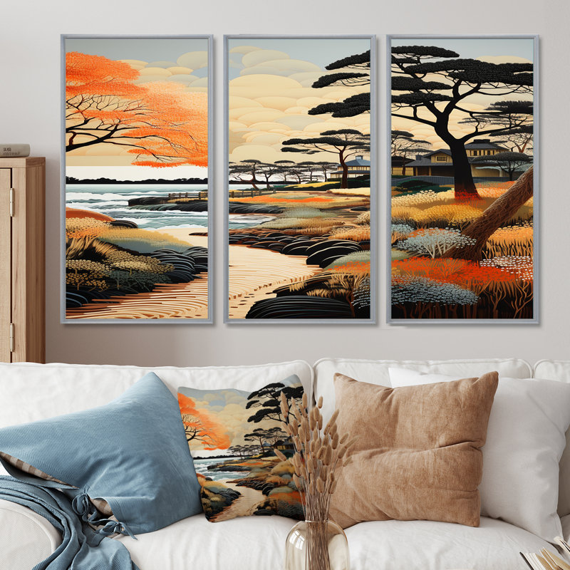 Santucci - ensemble d'art mural plage, H 28 po x l 36 po x P 1 po, Encadrement argenté
