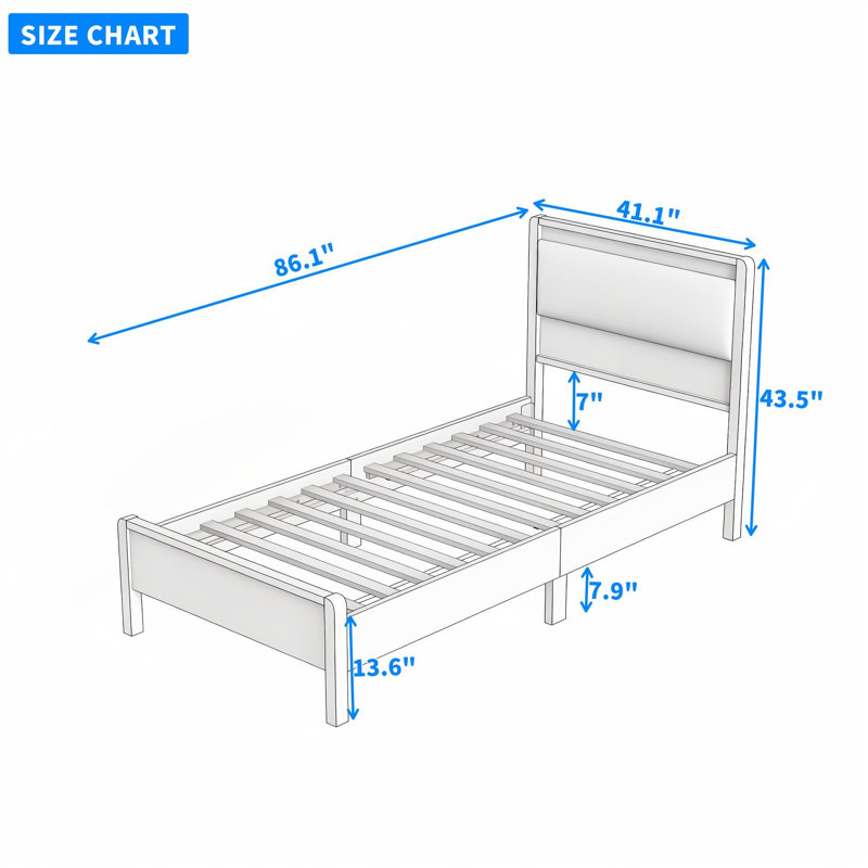 Lit plateforme en bois avec tête de lit tapissier, Twin XL, Natural