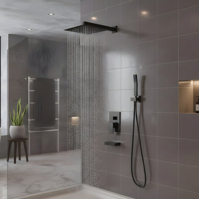 Système de douche mural carré de 12 pouces avec douchette cascade et douche à main