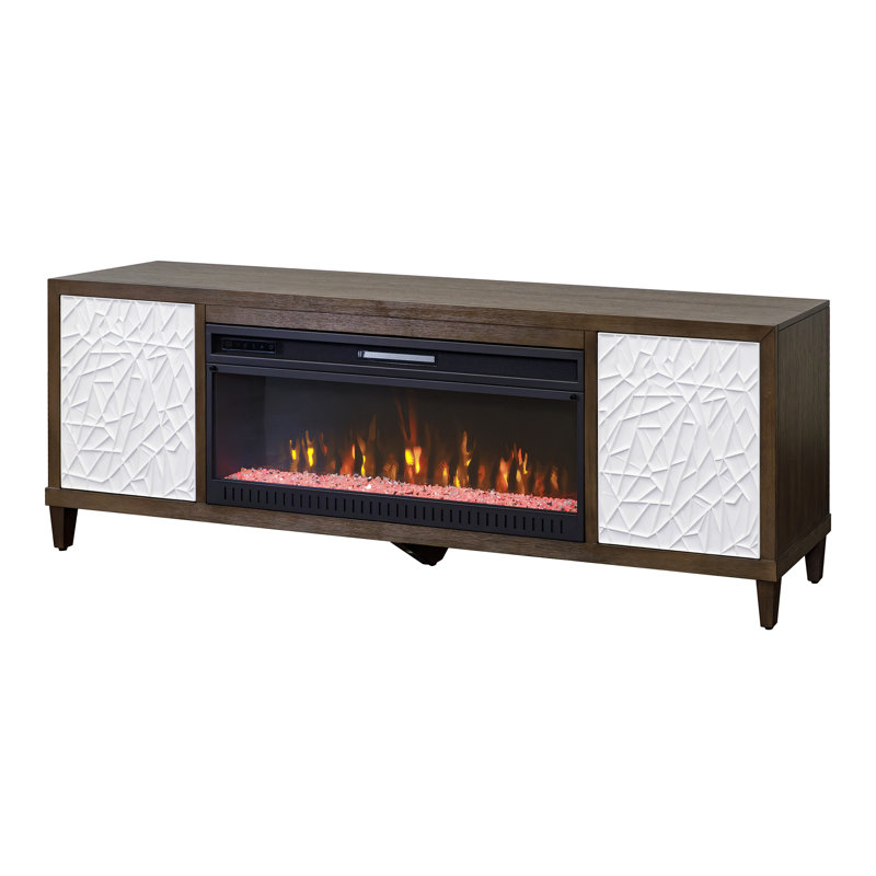 Michaella Modern Wood Fireplace Console with with doors, TV Stand, Fully Assembled, Brown, 26" H x 81" W x 15" D
