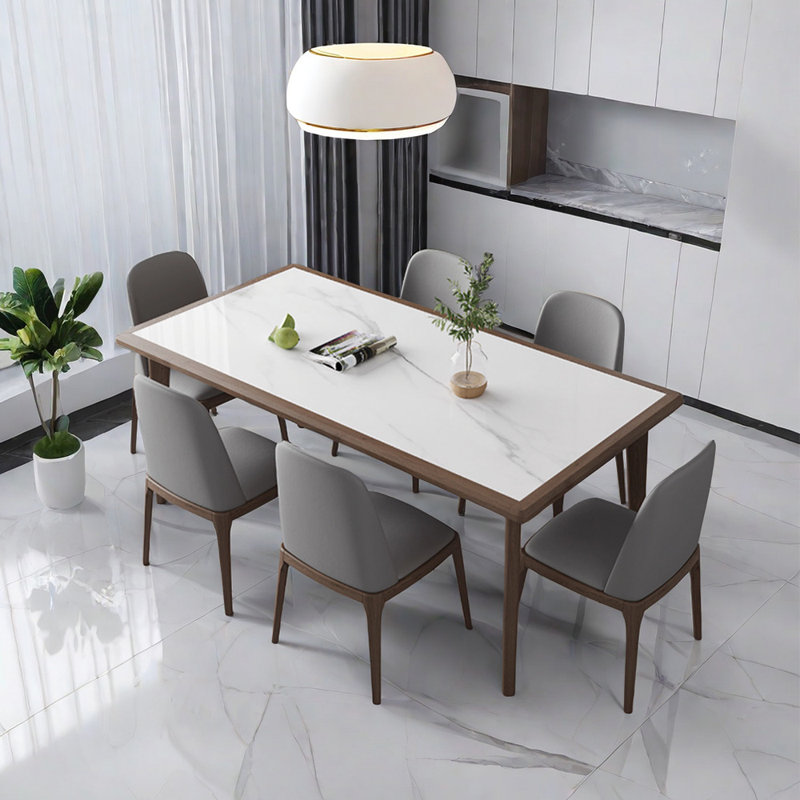High-end Rock Plate Solid Wood Dining Table Sets 6 - Person Four Leg Dining Set, 29.52"H x 70.86"L x 35.43"W