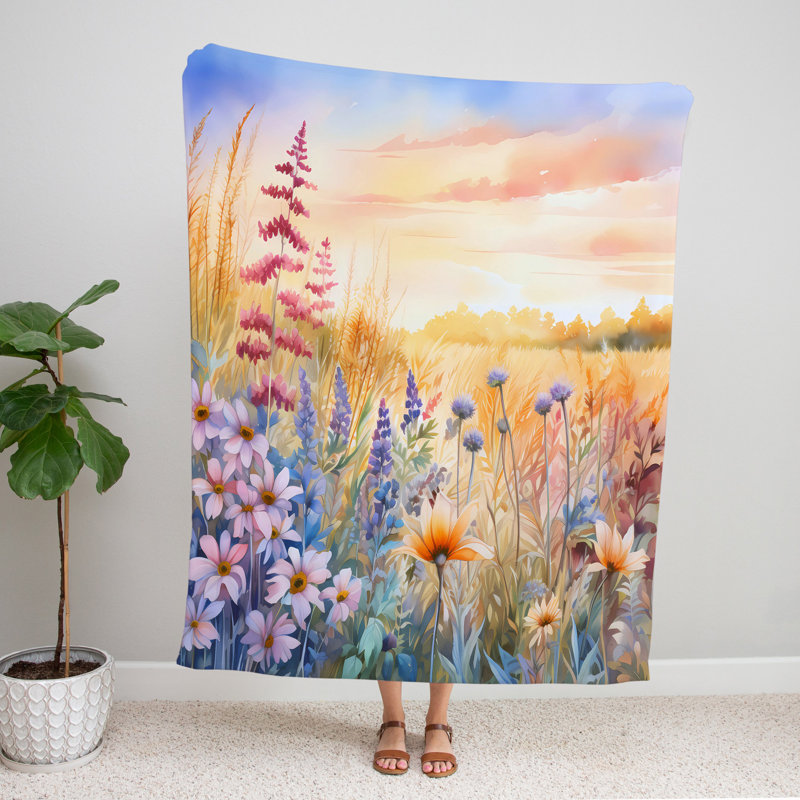 Throw Blanket, 68" W x 80" L, Floral/Abstract, Purple/Orange/Blue