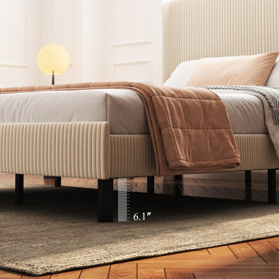 Beige Queen Size Platform Bed Frame With Charging Ports In Storage Headboard, Heavy - Duty Metal Slats, No Box Spring Required, Quick Assembly Station And Noise Functionality, Metal, Necessary, Time