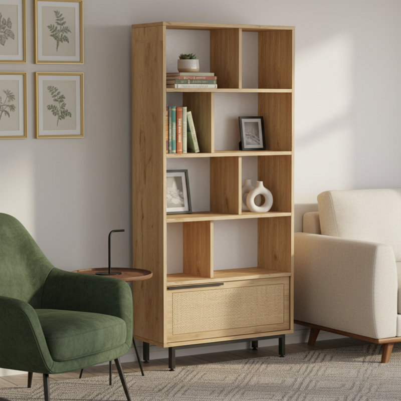 Neville 69" H x 33" W Standard Bookcase, Walnut/Oak
