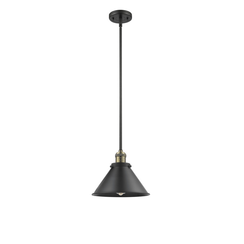 Luminaire suspendu conique à 1 lumière Paylor, Noir mat, Ampoule non incluse, Laiton antique noir