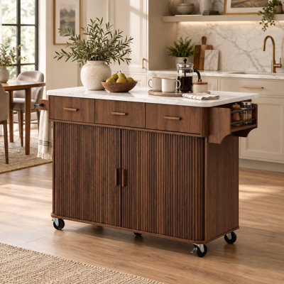 Îlot de cuisine moderne Tavello de 136 cm (53,6 po) avec porte coulissante, abattant et prise électrique