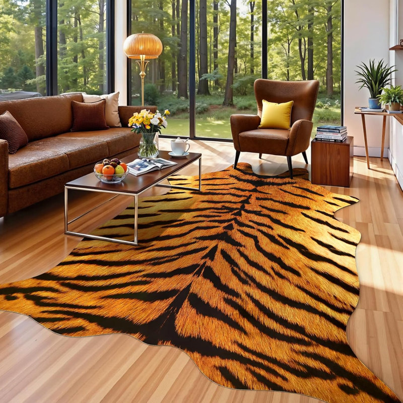 Irregular Animal Print Area Rug, 140*158cm