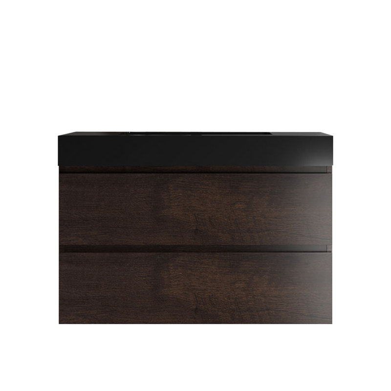 Integrated Engineered Quartz Basin WITHOUT Drain And Faucet, Matte Black Color, 6.5" H x 35.8" W x 18.1" D