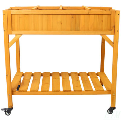 Elevated 8 Pocket Herb Garden Bed, Mobile Raised Customizable Wood Planter For Herbs, Vegetables, Flowers W/ Lockable Wheels, Storage Shelf, Drainage Holes