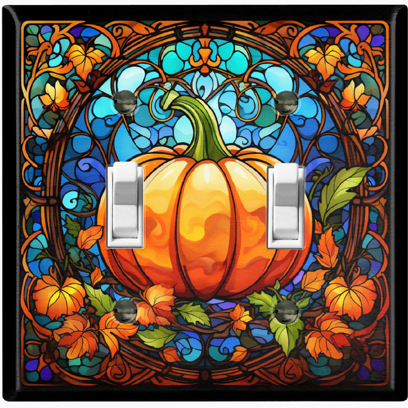 Plaque d'interrupteur en métal (prise de citrouille d'Halloween festive - double basculement)