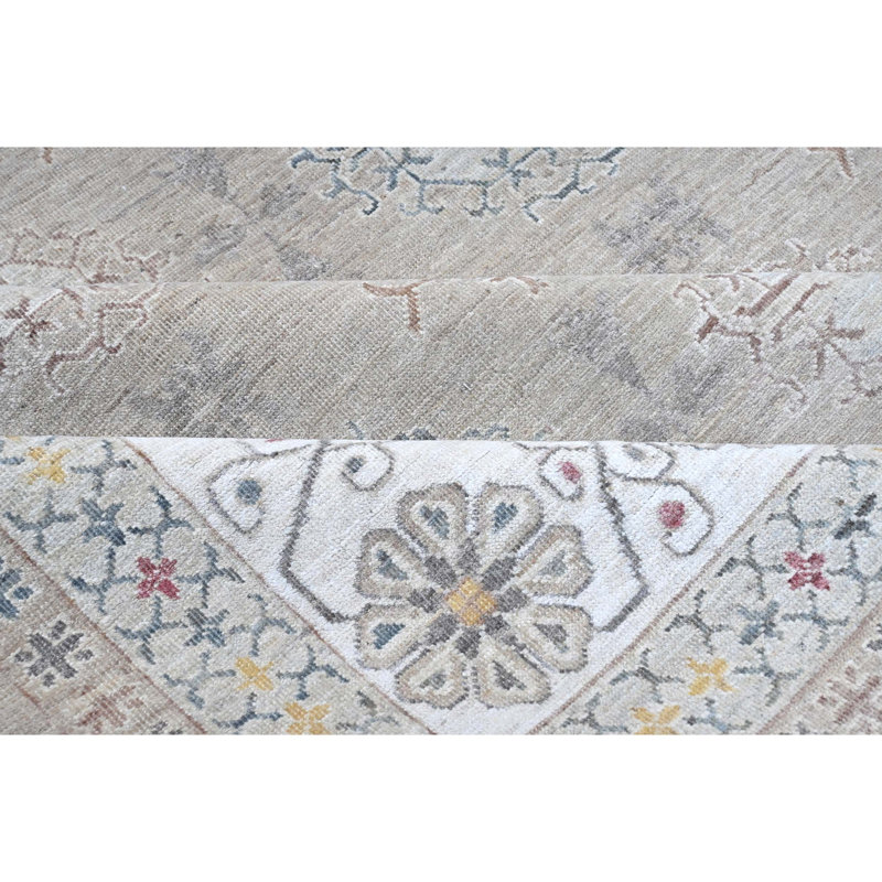 One-of-a-Kind Oriental Hand-Knotted Rectangle 10' x 13'10" Wool/Viscose Area Rug in Ivory/Brown/Olive