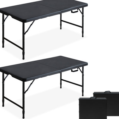Table pliante d'extérieur multifonctionnelle de 4 pi pour pique-nique, jeux et bureau, paquet de 2, hauteur réglable de 21,8 po à 29,4 po, verrouillage par gravité, pieds enveloppés de mousse, barbecue à usage intérieur / extérieur, fête,