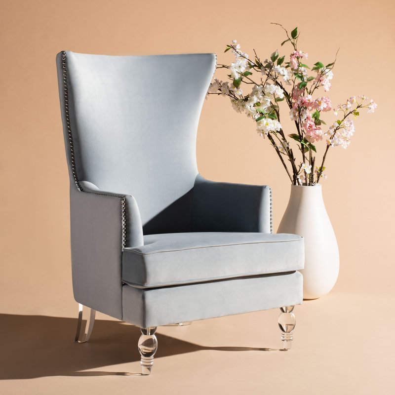 Bree 73.914Cm Wide Velvet Wingback Chair, Light Silver Velvet
