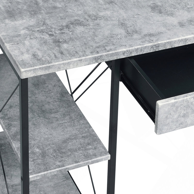 Bureau, bureau avec tablettes ouvertes et huche, Gris / Noir