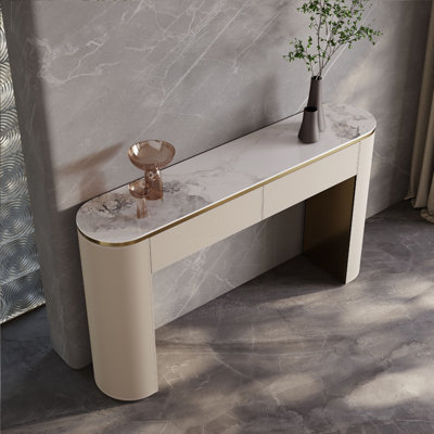 Oval Solid + Manufactured Wood;Sintered Stone Console Table