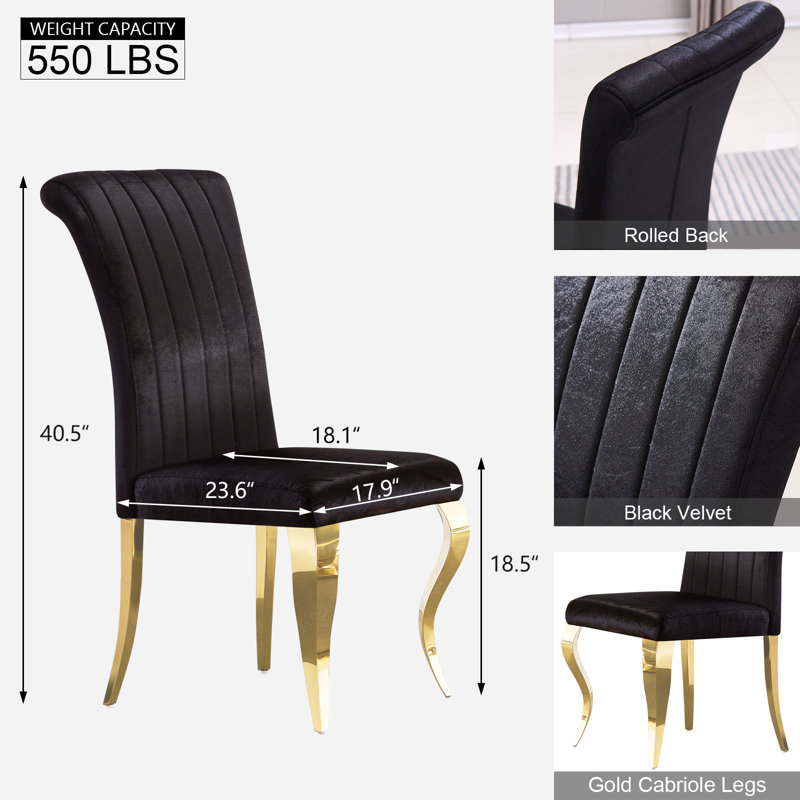Chaise en velours Franciska, Noir, Or
