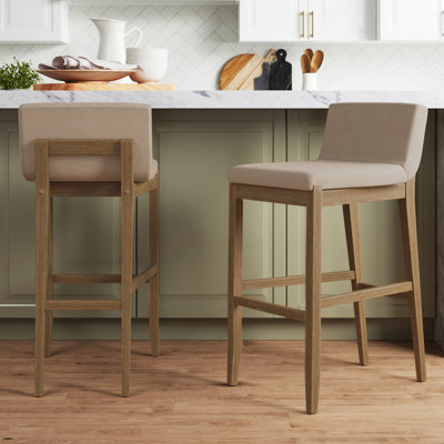 Tabouret de bar à dossier exposé avec pieds en bois massif, ensemble de 2