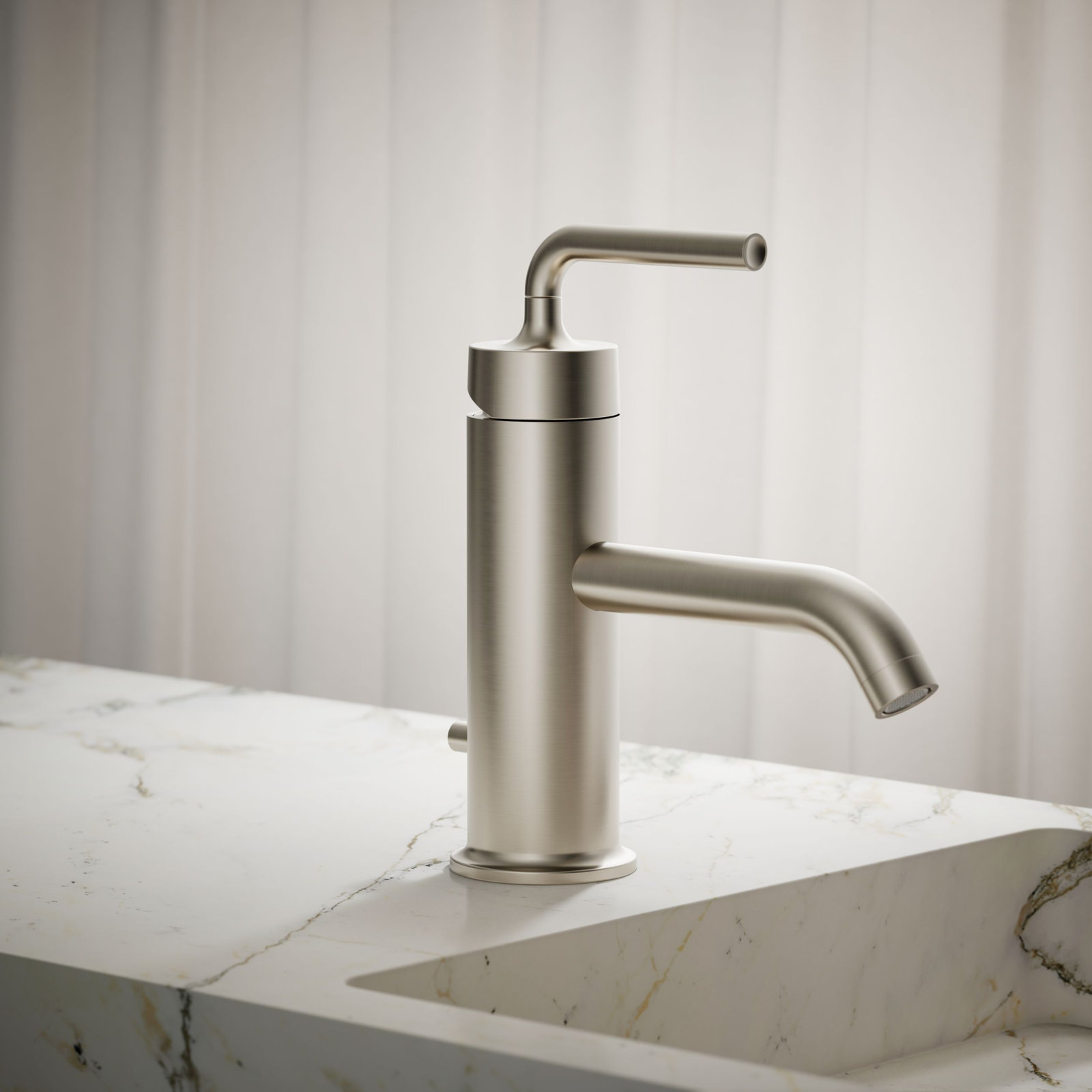 Purist Single-Hole Bathroom Faucet with Drain, Vibrant Brushed Nickel