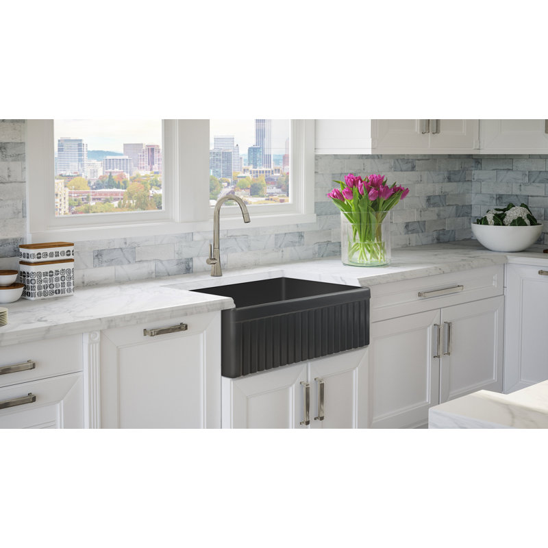 Luxury Solid Fireclay Farmhouse Sink, Polished Nickel