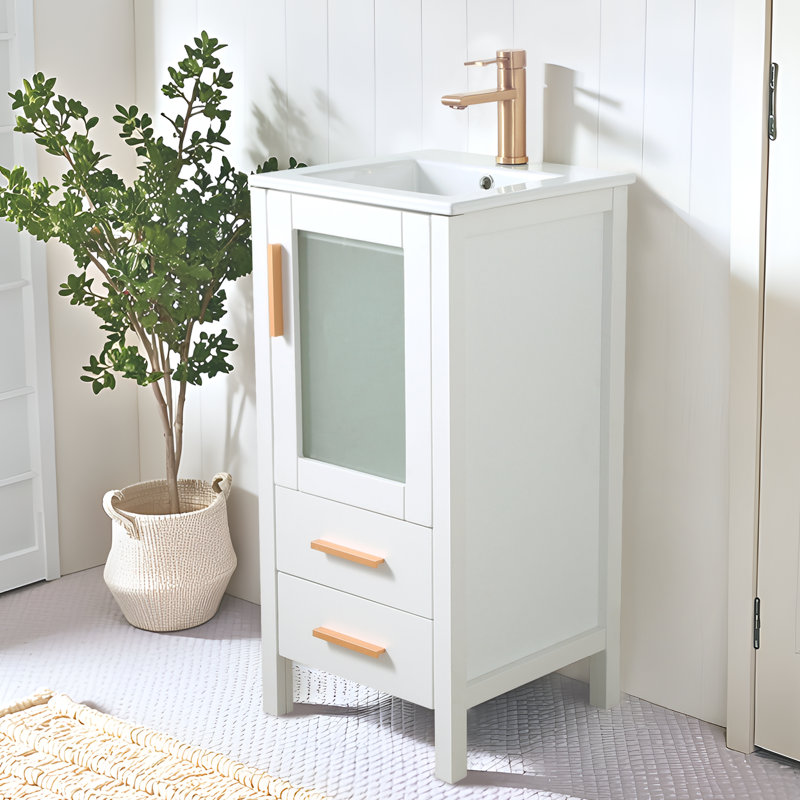 16'' White Freestanding Bathroom Vanity With Two Drawers