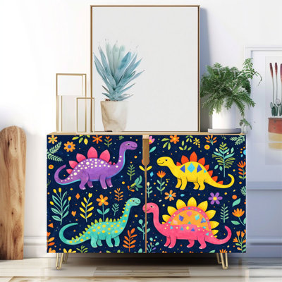 Buffet étroit de 35,4 po de largeur - armoire de rangement décorative à 2 portes avec dinosaures