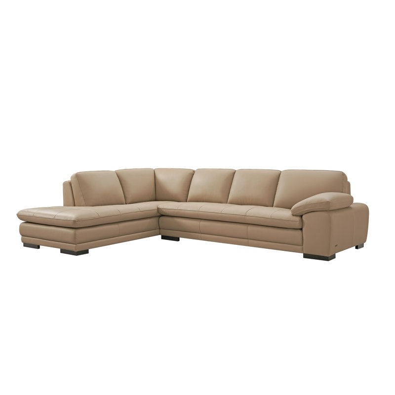 124" Wide Leather Match Sofa & Chaise, Left Hand Facing, Taupe Leather Match