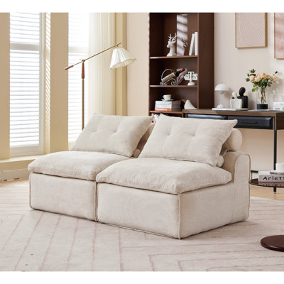 Modular Armrest-Free Soft Chenille Sofa With Neck And Lumbar Pillows, Ideal For DIY Layouts In Reading Nooks Or Apartments