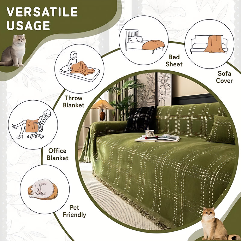 Nayoroom Chenille Housse de canapé à carreaux à motif géométrique vert, H 71 po x l 134 po, Vert