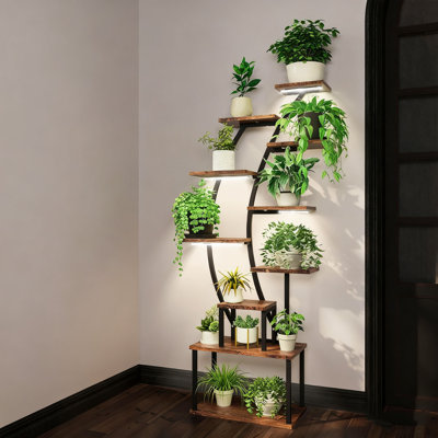 9-Tiered Indoor Plant Stand With Grow Lights,63"Tall Plant Stands Indoor For Living Room, Patio, Balcony Decor by Latitude Run