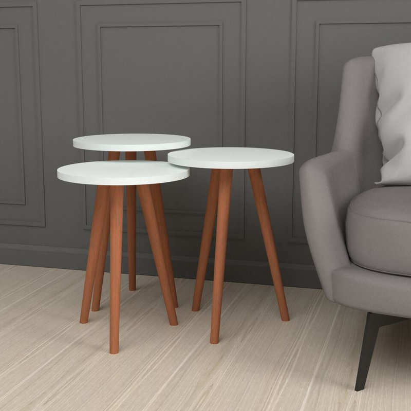 Havre Solid Wood End Table, White, White