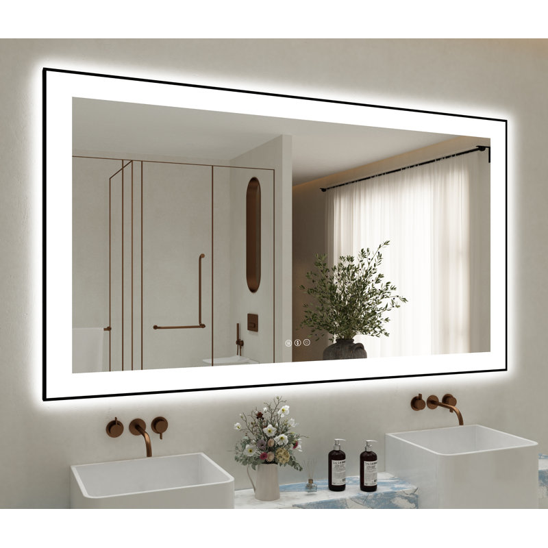 Dokes Black Framed  LED  Bathroom Vanity Mirror passed ETL, 60" x 36"