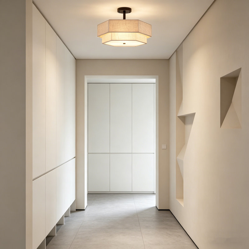 17.7" Semi-Flush Mount Ceiling Light, Black