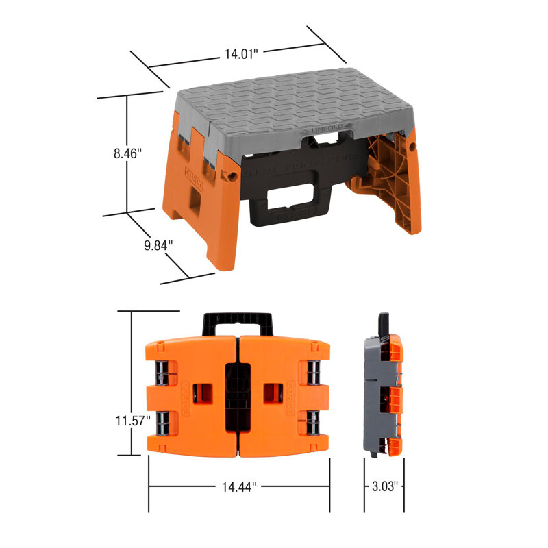 1 - Step Plastic Lightweight Folding Step Stool, Orange