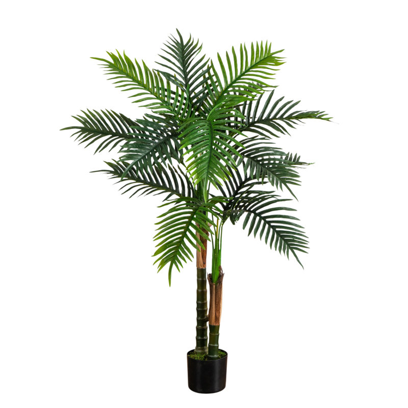 Double palmier artificiel Robellini résistant aux rayons UV (intérieur / extérieur), H 48 po x l 28 po x P 28 po