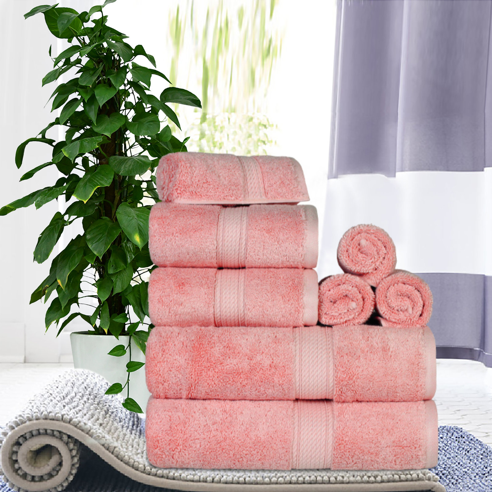 Renata 8-Piece Egyptian Cotton Towel Set, Tea Rose